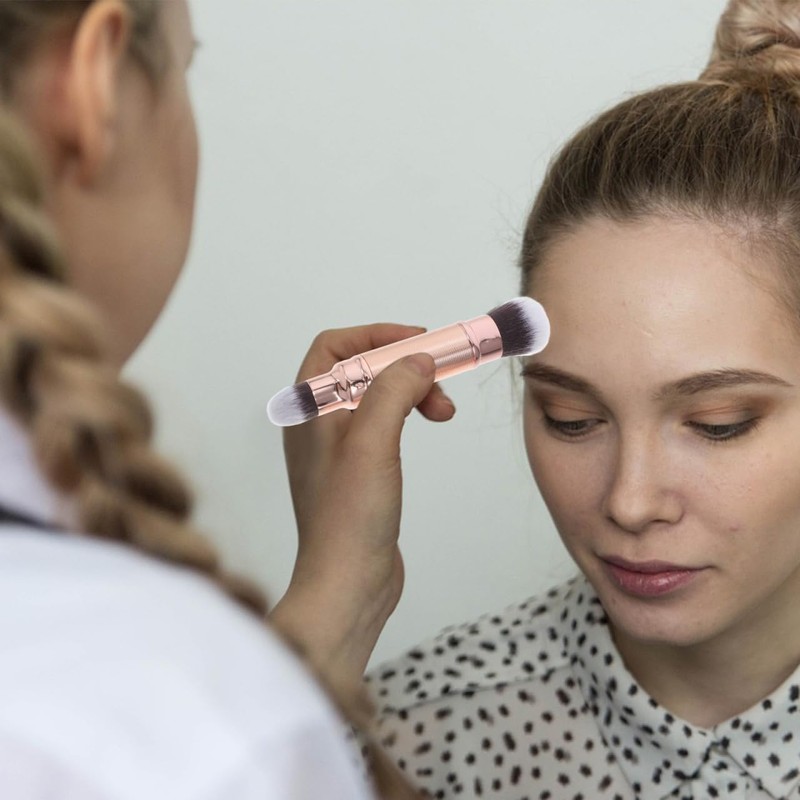 Brocha De Maquillaje Doble Cabezal Retráctil Para Corrector Y Base