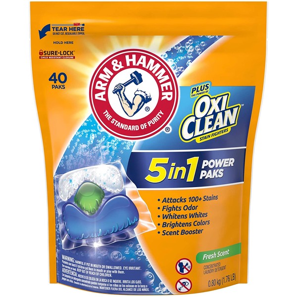 ARM & HAMMER plus OxiClean 5-in-1 Power Paks, 40 Count (Packaging may vary)