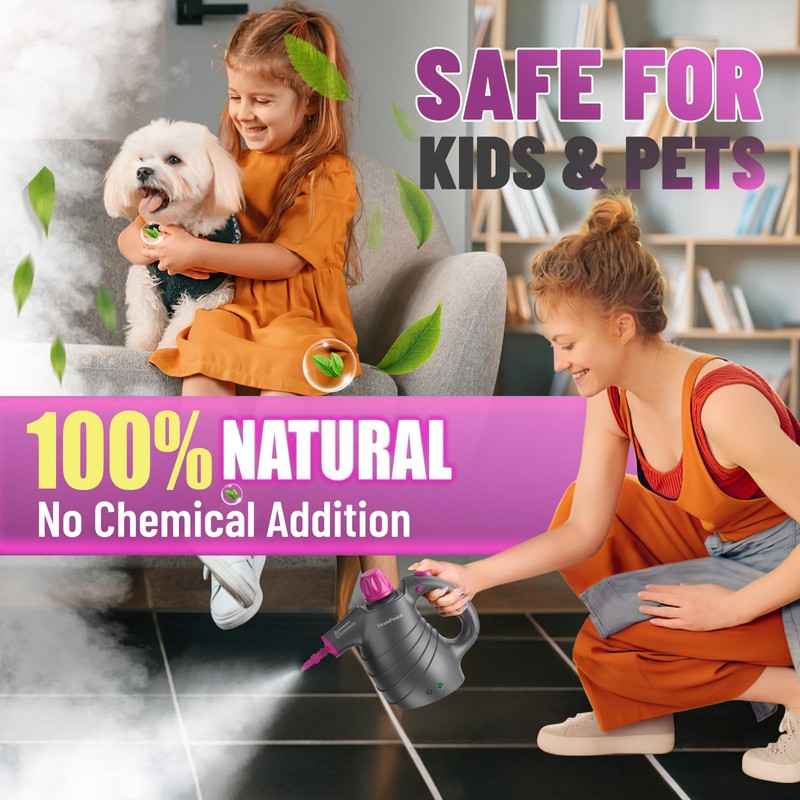 Pressurized Handheld Steam Cleaner with 10pcs Accessories&Safety Lock, Multi-Purpose Natural