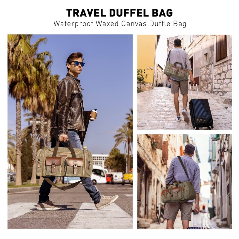 Wildroad Duffle Bag for Travel, 50L Waterproof Waxed Canvas Genuine