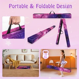 Giantex 8FT Balance Beam, Folding Gymnastics Beam w/Carry Handles, Non Slip Rubber Base for Kids, Floor Gymnastics Beam for Training, Practice & Professional Home Exercise (Magic Star-Purple)