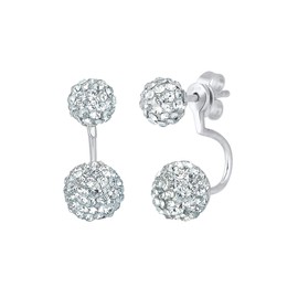 Elli Women's Earrings Ball in Front Back Trend with Crystals, Facet cut, Crystal