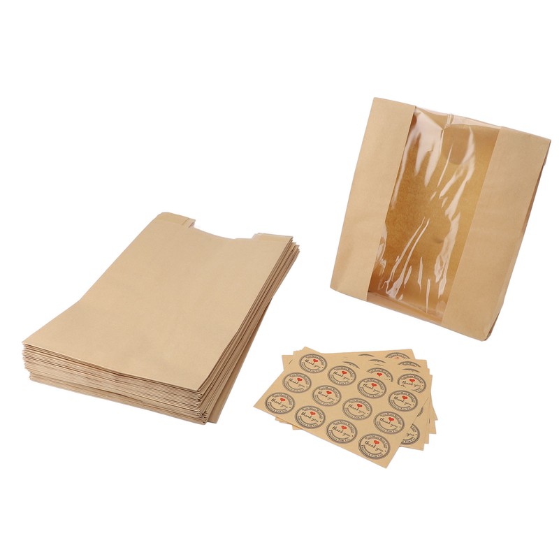 50PCS Bread Bag Kraft Paper Transparent Window Baked Food Packaging