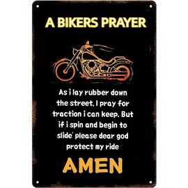Metal Tin Sign Vintage Chic Art Decoration a Bikers Prayer & Motorcycle for Home Bar Cafe Farm Store Garage or Club 12" X 8"