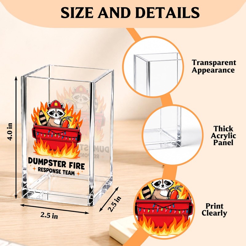 YAZMEEN Raccoon Dumpster Fire Gift Acrylic Pen Holder - Dumpster