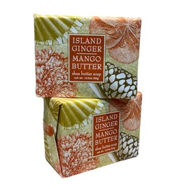 Greenwich Bay Trading Co. Island Ginger and Mango Butter Soap - 10.5 oz Triple Milled Luxury Bars, Set of 2