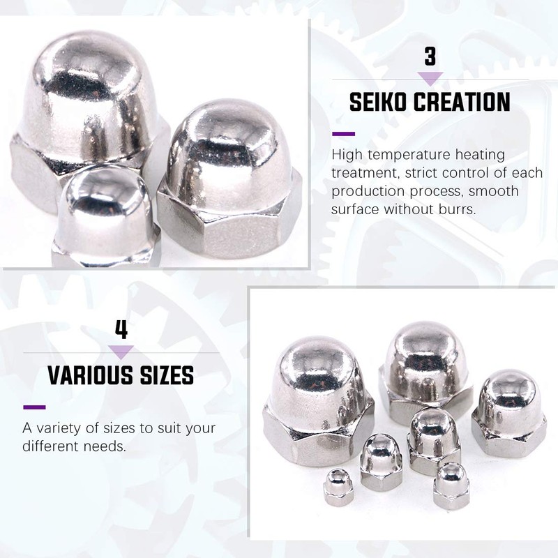 Swpeet 170Pcs 304 Stainless Steel Serrated Metric Acorn Cap Nuts