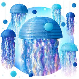 Jellyfish Paper Lanterns and Bubbles - Under Sea Party Decorations, Mermaid Party Decorations, Mermaid Birthday Decorations and Hanging Jellyfish Decor by Avoseta (15 pcs, Jelly Fish, Blue and Cyan)