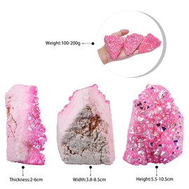 KYEYGWO Natural Crystal Cluster Geode Stone Specimen for Home Decor, Titanium Coated Pink AB Crystal Cluster for Reiki Healing