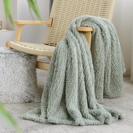 HORIMOTE HOME Ultra Soft Cozy Fleece Sherpa Throw Blanket, Light Weight Warm Decorative Throw Blanket, Sage Green Pattern Reversible Boho Blanket for Sofa, Couch, Bedroom,Travel, 127x152cm