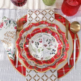 Kate Aspen 62pc Christmas Tableware Set Holiday Dinner Party Kit - 16pcs 7 inch & 9 inch Heavy Duty Disposable Party Plates, 30pcs 6.5 inch Durable Paper Napkins