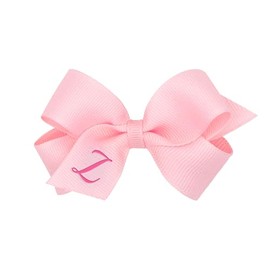 Wee Ones Girls' Initial It Monogram Hair Bows on a WeeStay No Slip Hair Clip, For All Ages and Hair Types, Light Pink Bow, Mini Size, Letter Z