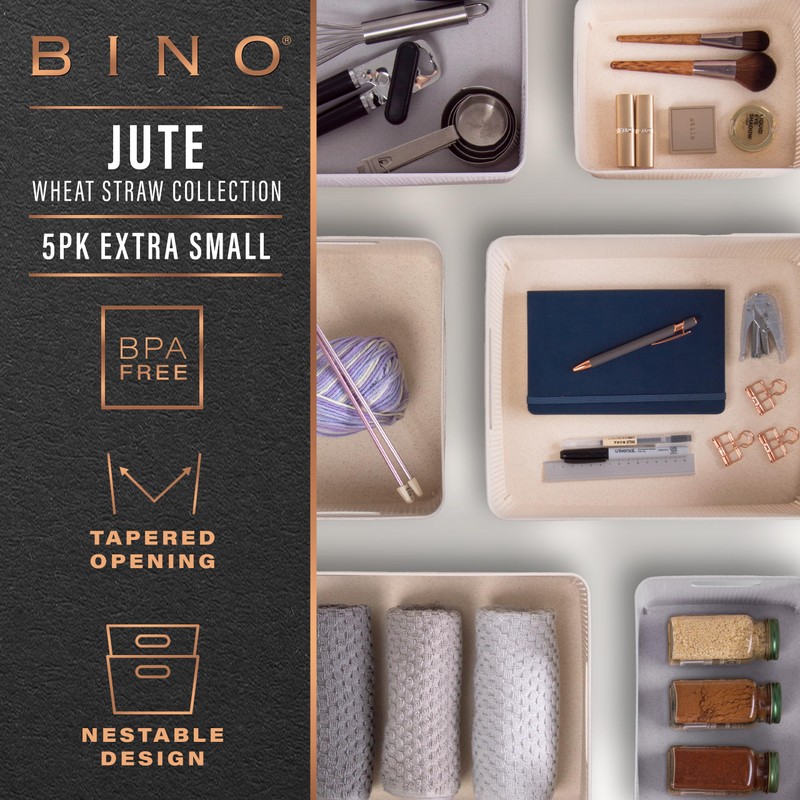 BINO | Woven Plastic Basket | XS (Natural Grey), 5-Pack