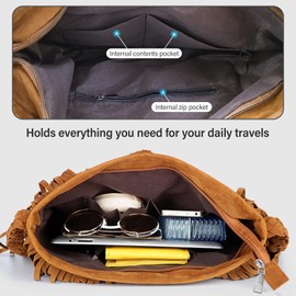 AdiStylinno Fringe Crossbody Handbag Women's Large Tassels Women's Shoulder Bags Multifunctional Shoulder Bag with Woven Shoulder Strap Suede Handbag for Daily Travel, brown