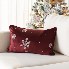 SAFAVIEH Home Collection Falling Snow Maroon/Silver Beaded 12 x 20-inch Rectangle Decorative Accent Insert Throw Pillow