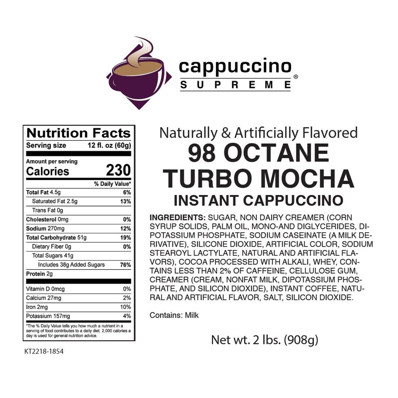 Cappuccino Supreme 2 lb bag 98 Octane Turbo Mocha Instant