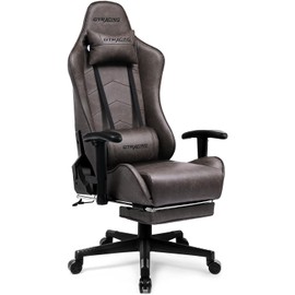 GTRACING Gaming Chair with Footrest Big and Tall Office Executive Chair Heavy Duty Adjustable Recliner with Headrest Lumbar Support Cushion Desk Chair (Brown)