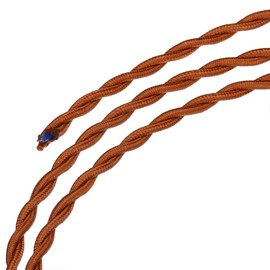MECCANIXITY Twisted Cloth Covered Wire 2 Core 18AWG 3.0m/9.84ft, Vintage Woven Fabric Electrical Cable for Pendant Light DIY Project,Light Brown