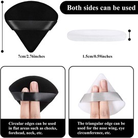 Pyhot 12 Pack Black and White Triangle Velour Makeup Powder Puff,Portable Soft Sponge Setting Face Puffs with Ribbon Band Handle for Loose Powder Mineral Powder Body Powder Makeup (Black&White)