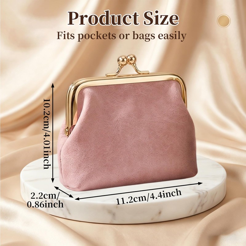 OPLCFO 2PCS Vintage Coin Purse with Kiss Lock, PU Leather