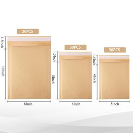 Yeyeplum 100 Pcs Kraft Bubble Mailers 3 Size Padded Bubble Envelopes Kraft Poly Mailers Bubble Lined Shipping Envelopes Mail Envelopes Mail Shipping Bubble Bags for CDs Book Business Supplies(Natural)