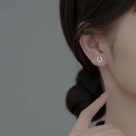 Silver 925 Earrings, 18K Coating, Hypoallergenic, U-Shaped Horseshoe, CZ Diamond, Silver