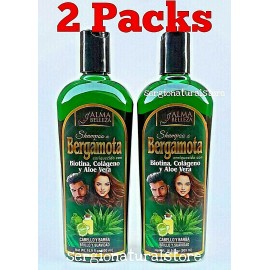 Alma Belleza 2 Packs Shampoo BERGAMOTA BIOTINA aloe Vera COLAGENO Keratin Hair & Beard 500ml
