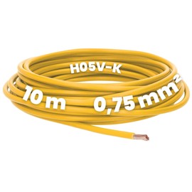 Kalitec 10 m H05V-K 0.75 mm² Yellow Wiring Cable, Flexible Wire Cable, PVC Single Wire, 0.75 mm² Wire, Fine-Strand Wiring, Single Wire, Single Wire, Switch Wire