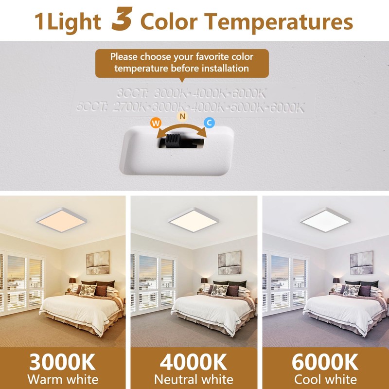 12 Inch Square LED Flush Mount Ceiling Light, 30W, 3000LM