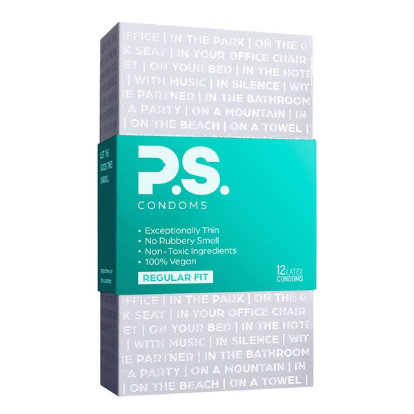 PS Condoms Exceptionally Thin Latex Condoms for Men - Odorless and 100% Vegan - Ultra Thin Lubricated Condom - 40% Thinner and Transparent - 12 Pack