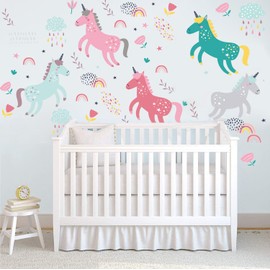 Unicorn Wall Sticker Decals,SPRT Colorful Watercolor Unicorn Wall Sticker Peel and Stick Wall Art Sticker for Kids Girls Room Nursery Bedroom Parties Decoration