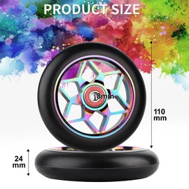 DBREAKS Stunt Scooter Wheels, Pack of 2 Scooter Replacement Wheels, 110 mm Scooter Wheels with ABEC, 9 Ball Bearings, Hardness 88A, Suitable for All Kinds of Scooters (Colourful Black)