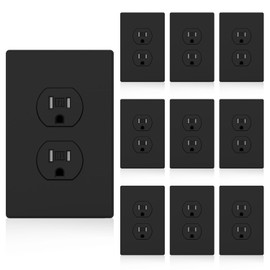 ELEGRP 15 Amp 125V Duplex Receptacle Outlets, Standard Electrical Wall Outlet, TR Tamper Resistant, Self-Grounding, Residential Grade, Mid Outlet Covers Included, UL Listed, Matte Black, 10 Pack