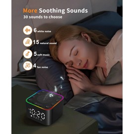Máquina de ruido blanco, despertador con sonido para dormir, máquina de ruido blanco con reloj digital para dormitorios, luz nocturna RGB, 30 sonidos relajantes para bebés, niños y adultos.