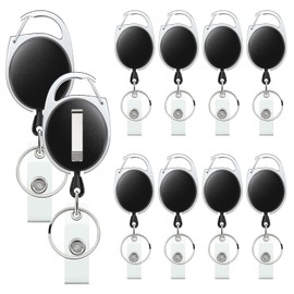 Uniclife 10 Pack Retractable Badge Reel for Badge Holder Heavy Duty Retractable Keychain Strong ABS Casing with Stainless Steel Spring Coil 24 Inch Nylon Rope Carabiner Clip and Key Ring