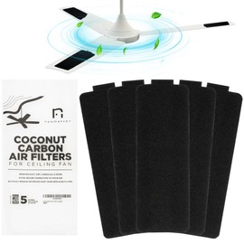 Roomancer Ceiling Fan Filters for Blades - Easy-Stick, Non-Damaging Coconut Carbon Filters for Fan - Universal Fan Blade Air Purifier Pads for Common Household Contaminants - Ceiling Fan Dust Catcher - 5 Pack