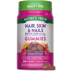 Nature's Truth Hair Skin and Nails Gummies | 80 Count | 2500mcg of Biotin | Vegan, Non-GMO, Gluten Free Supplement | Vitamin for Women & Men