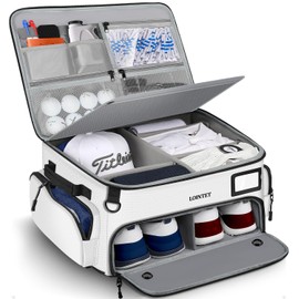 LOINTET Golf Trunk Organizer, Waterproof Car Golf Locker with Separate Ventilated Compartment for 2 Pair Shoes, Golf Storage for Balls, Tees, Cap, Clothes, Gloves, Accessories, Gifts for Men, Women