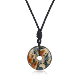 AMORWING Mens Womens Donut Moss Agate Stone Pendant Necklace