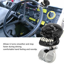 Skull Steering Wheel Suicide Spinner Knob Power Turning Control Assist Grip Handle Vehicle Steering Wheel Spinner Knob Fit Most Cars Trucks Tractors Boats (Black)