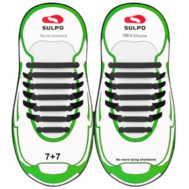 SULPO No Tie Shoelaces - Elastic Shoelaces for Children and Adults, White Laces for Sports Shoes, Trainers & Everyday Use - Practical No-Tie Laces for Comfort & Style, black