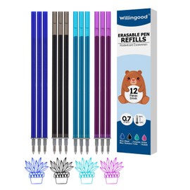 Willingood 12 x Erasable Refills [3 Blue, 3 Black, 3 Turquoise, 3 Purple] - Compatible with Legami - Easy to Erase - Pen Tip 0.7 mm, Height 13 cm