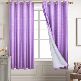 Diraysid 100% Blackout Curtains Lilac Linen Curtains for Bedroom Grommet Thermal Insulated Room Darkening Drapes (2 Panels, W52 x L54 Inch)