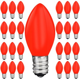 25 Pack C7 Led Red Light Bulbs, 0.6W LED Replacement Bulbs for Outdoor Christmas String Lights, C7/E12 Candelabra Base Candles Bulbs, Energy-Efficient LED Night Lights Bulbs, Dimmable