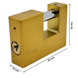 FAST WORLD SHOPPING 3 Keys Brass Shackle Padlock with Shackle 9mm Security for Motorcycle Roller Shutter Gate Garage High Protection Length 70mm