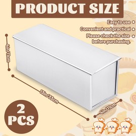 2 Pcs Pullman Lidded Bread Pan,Non-Stick Bread Pan, Dough Capacity Bread Pans (with Lid),Quick Release Coated Breads Pans for Home Bakeware Breads Toast Oven Baking (Silver)