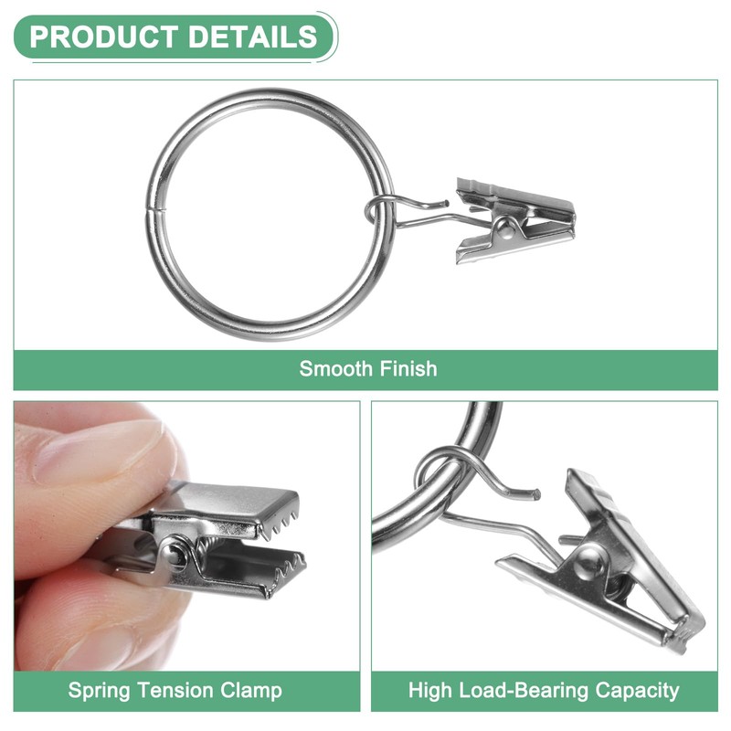 M METERXITY 40-Pack Silver Curtain Rings with Clips, Rustproof Metal