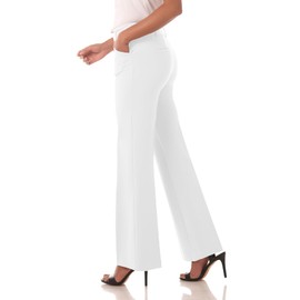 Rekucci Women's Secret Figure Pull-On Stretchy Wide Leg Office Yoga Dress Pant in Regular/Petite/Tall Fit (10 Short, Off White)
