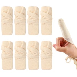8Pcs Finger Bandages 8.5 x 3CM Tubular Finger Cots Breathable Finger Gauze Finger Protection for Wound Care Work Sport (Beige)