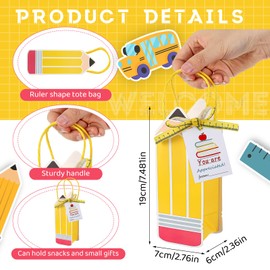 Kolldenn 17 Pcs Back to School Teacher Gift Set with 8 Pencil Shaped Bag with Handle 8 Thank You Cards and 1 Ruler Ribbon for First Day of School Teacher Appreciation Gift Welcome Back Party Favor